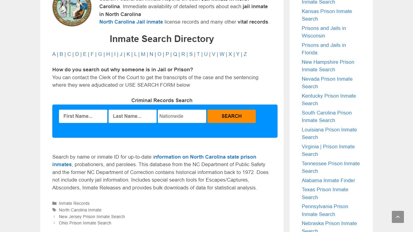 North Carolina Prison Inmate Search